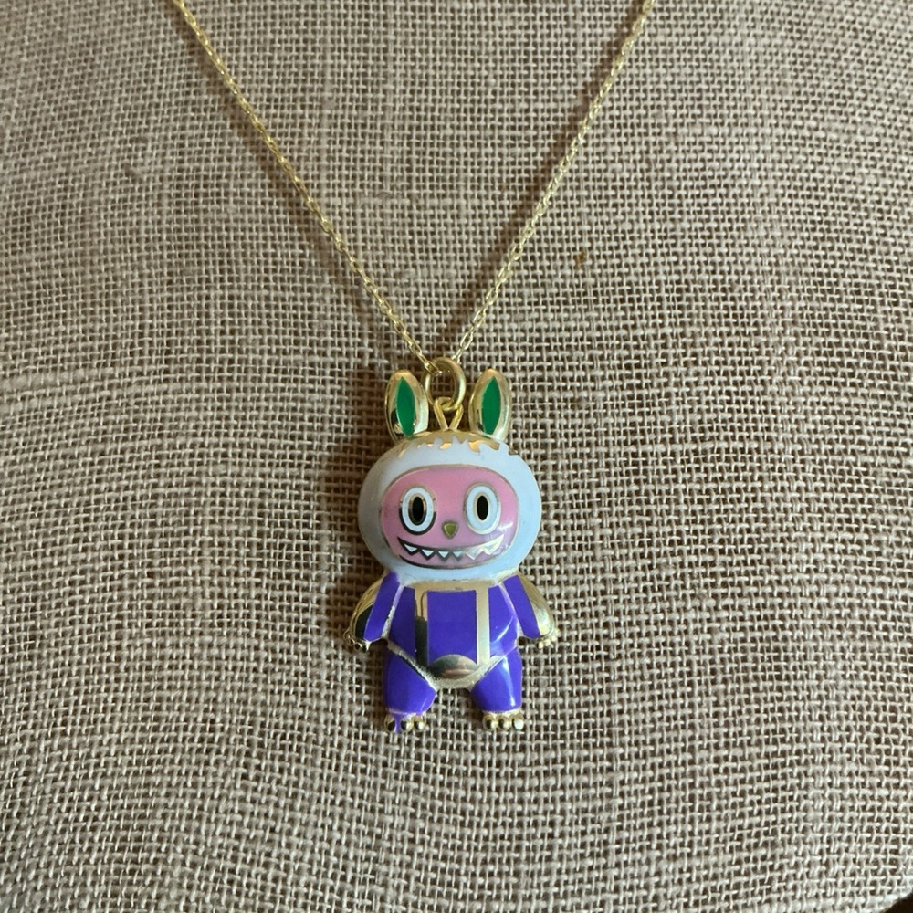 NEW High Quality Sterling Silver and Purple Enamel LABUBU Necklace